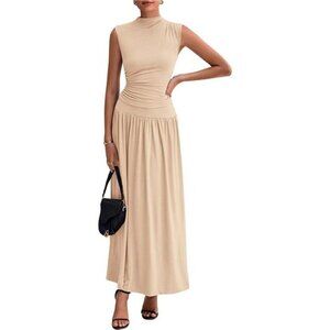 Womens Set Tank Tops Ruffle Maxi Skirts Beige